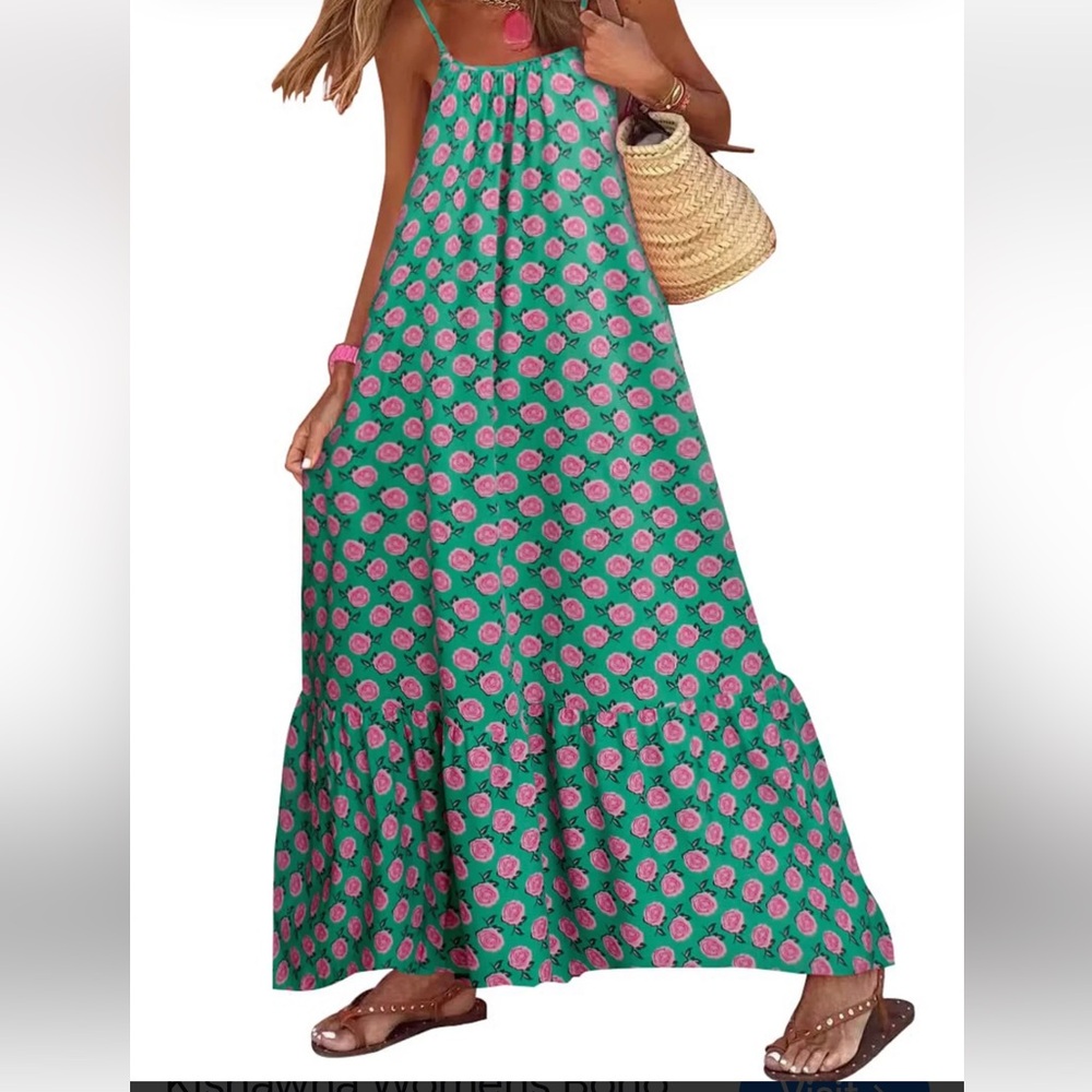 Floral Green and Pink Hobo Maxi Dress